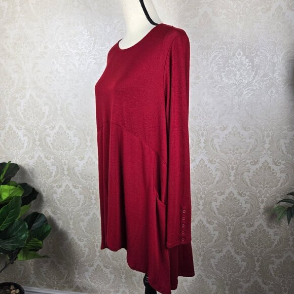 Chico’s Size 1 (US Med) Dark Red Swing Dress/Tunic Long Sleeve Pockets - Picture 6 of 14